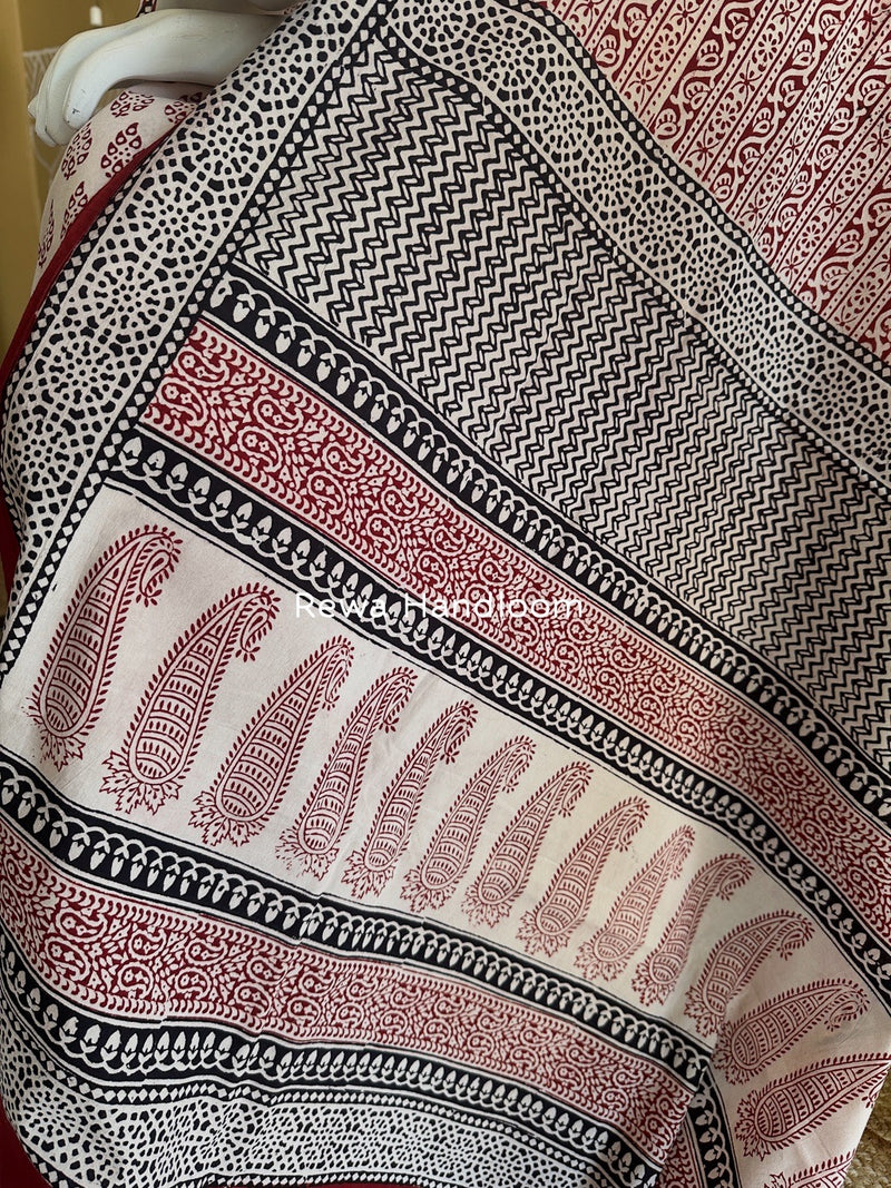 White-Red Bagh Print Cotton Suit BGCSJ0119