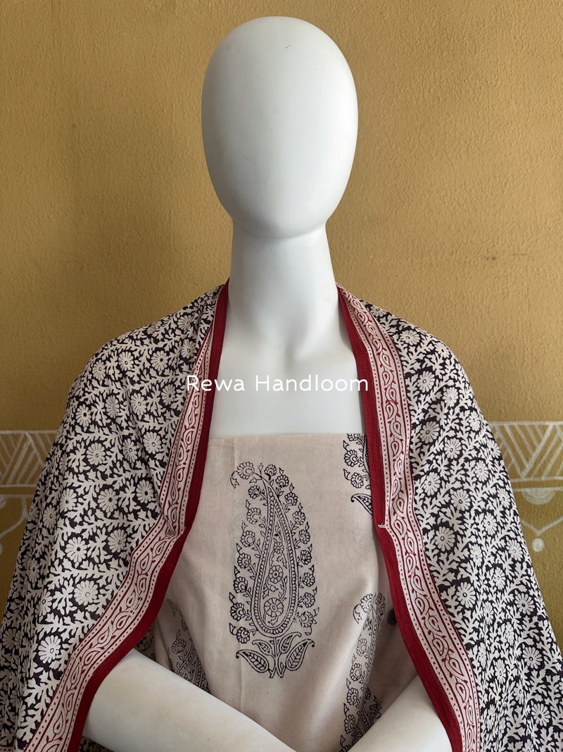 White-Black Bagh Print Cotton Suit BCSP0145