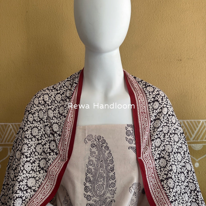 White-Black Bagh Print Cotton Suit BCSP0145
