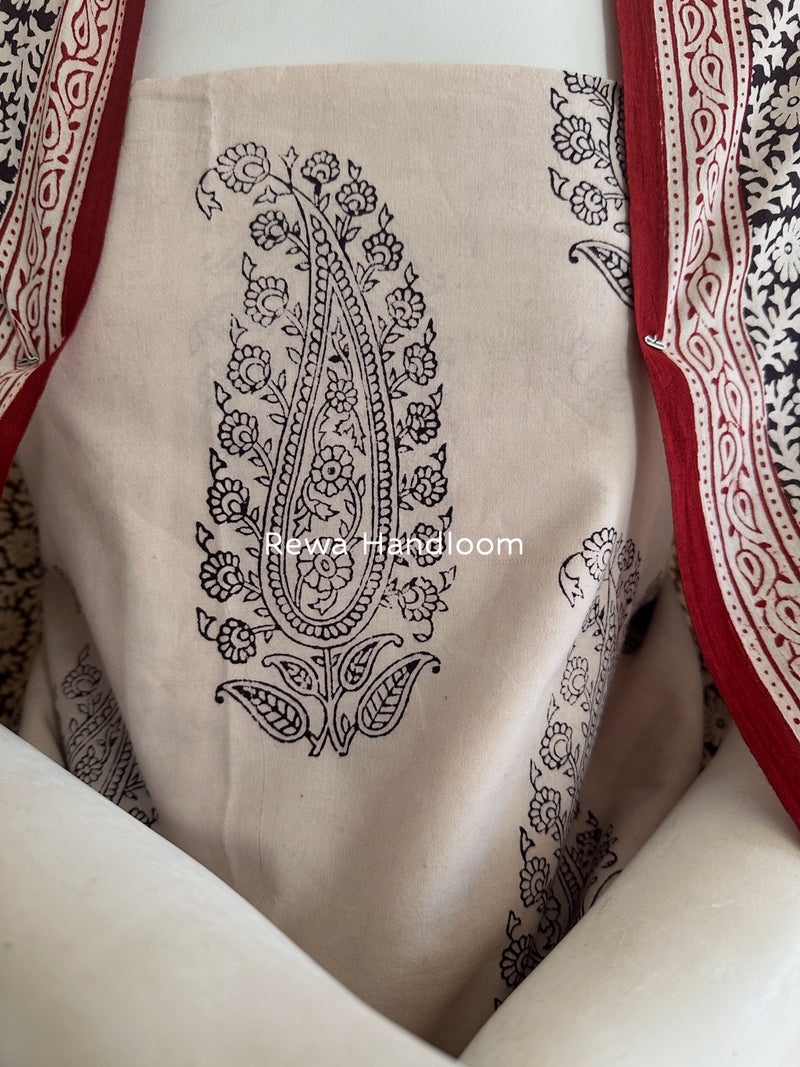 White-Black Bagh Print Cotton Suit BCSP0145