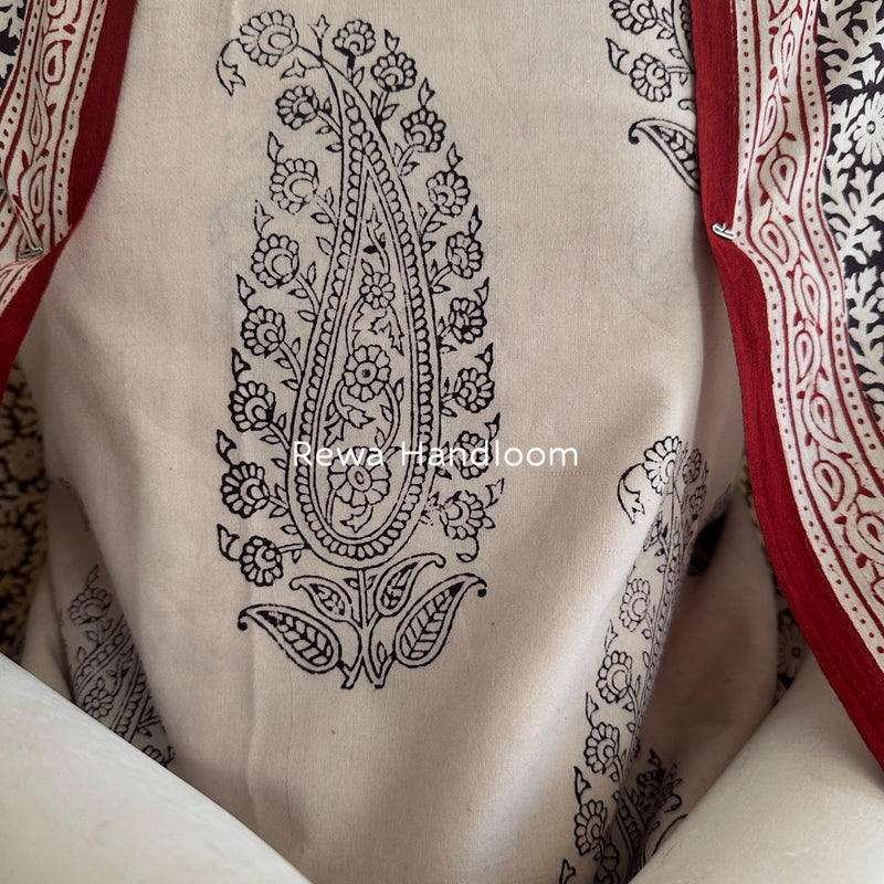 White-Black Bagh Print Cotton Suit BCSP0145
