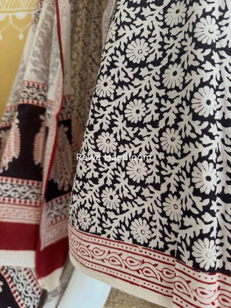 White-Black Bagh Print Cotton Suit BCSP0145