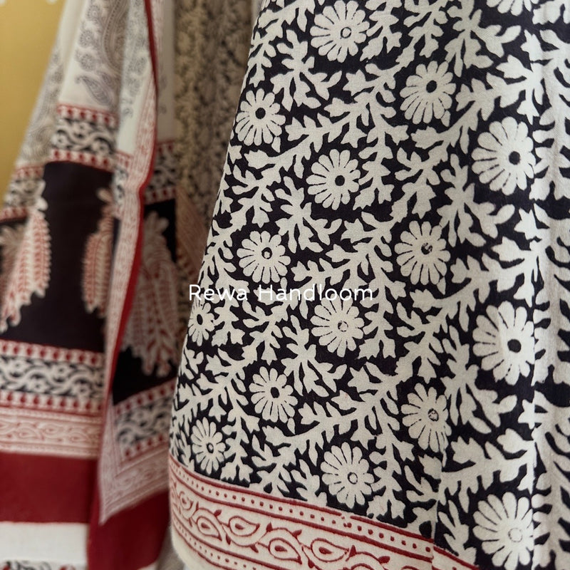 White-Black Bagh Print Cotton Suit BCSP0145