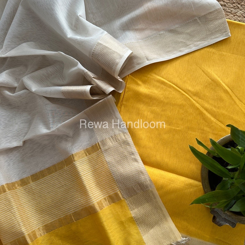 Maheshwari Yellow-White Zari Border Dress Material BRD023