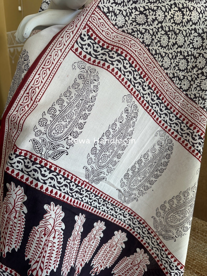 White-Black Bagh Print Cotton Suit BCSP0145