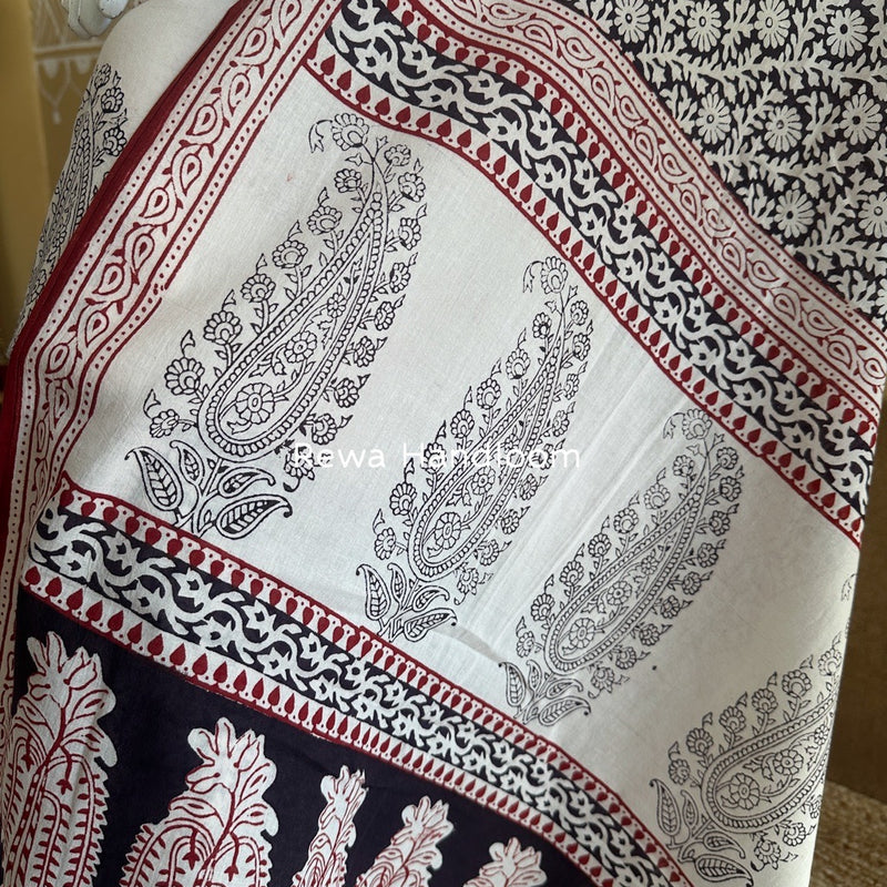 White-Black Bagh Print Cotton Suit BCSP0145