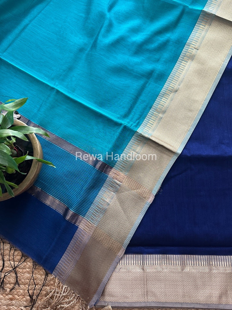 Maheshwari Blue-Aqua Zari Border Dress Material BRD029