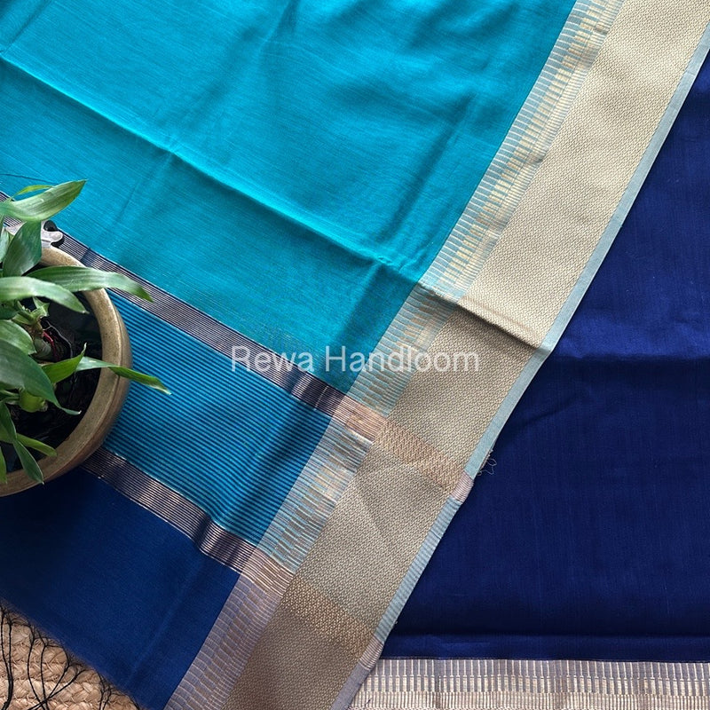 Maheshwari Blue-Aqua Zari Border Dress Material BRD029