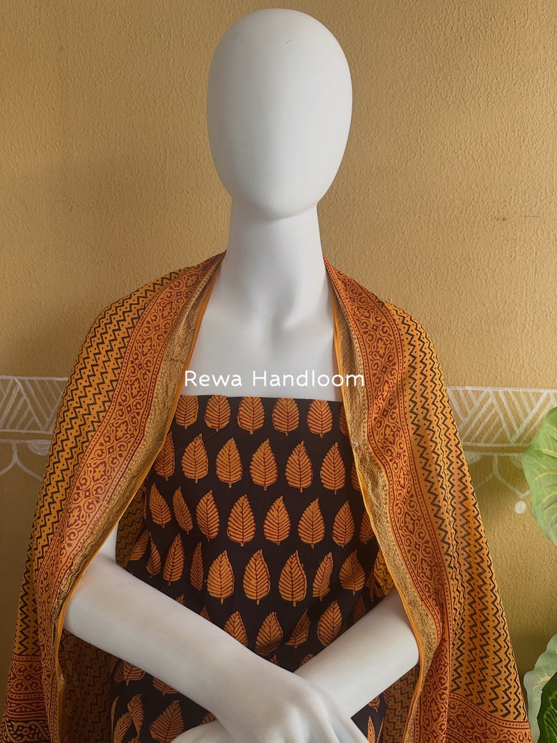 Black-Turmeric Yellow Bagh Print Cotton Suit BGCSJ087