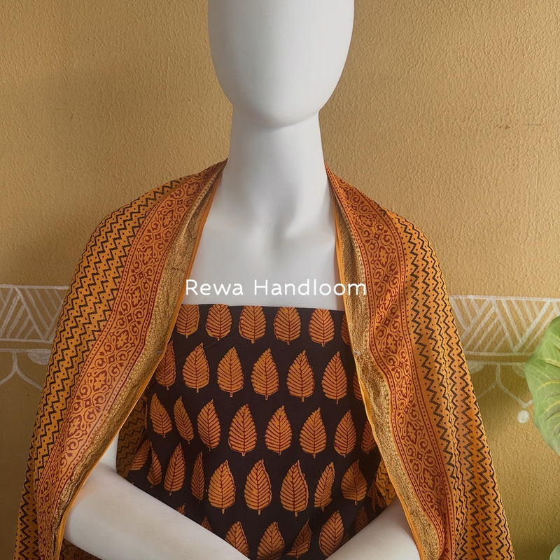 Black-Turmeric Yellow Bagh Print Cotton Suit BGCSJ087