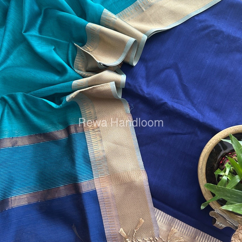 Maheshwari Blue-Aqua Zari Border Dress Material BRD029