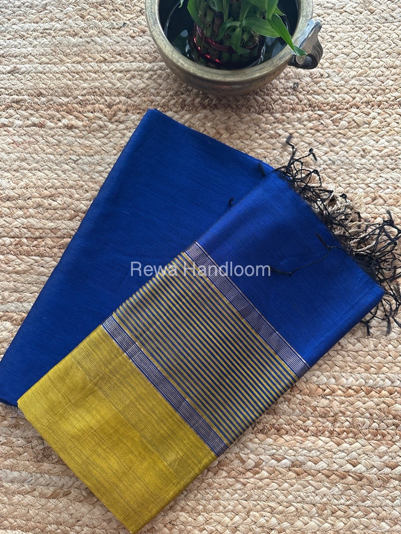 Maheshwari Dark Blue-Mustard Yellow Resham Border Dress Material BRD08