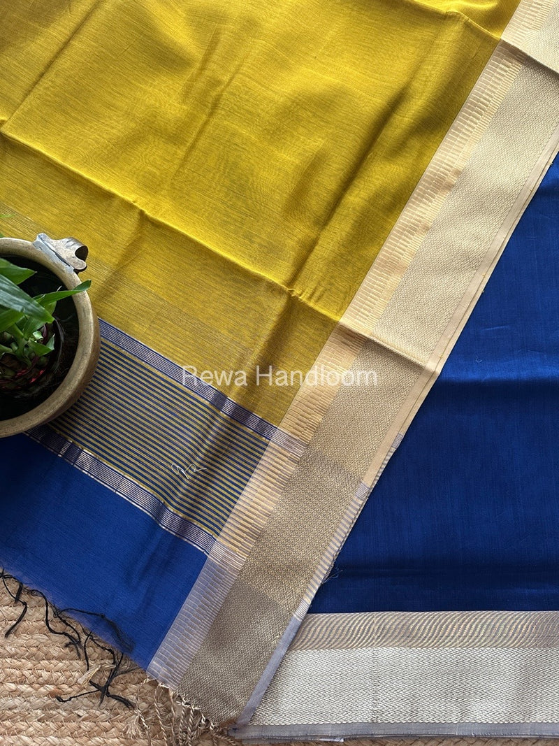 Maheshwari Dark Blue-Mustard Yellow Resham Border Dress Material BRD08