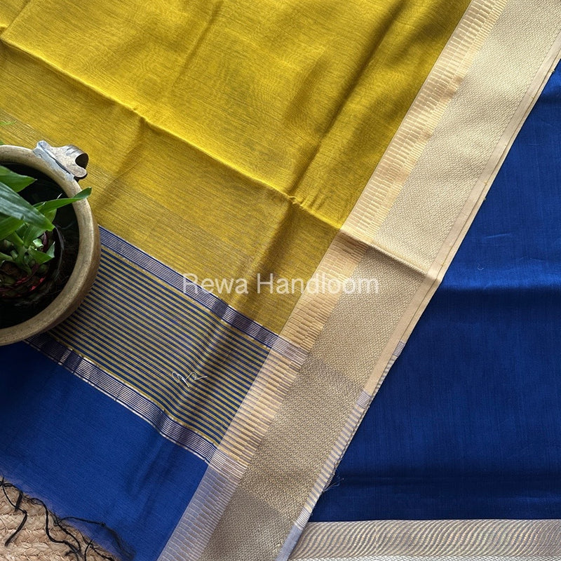 Maheshwari Dark Blue-Mustard Yellow Resham Border Dress Material BRD08