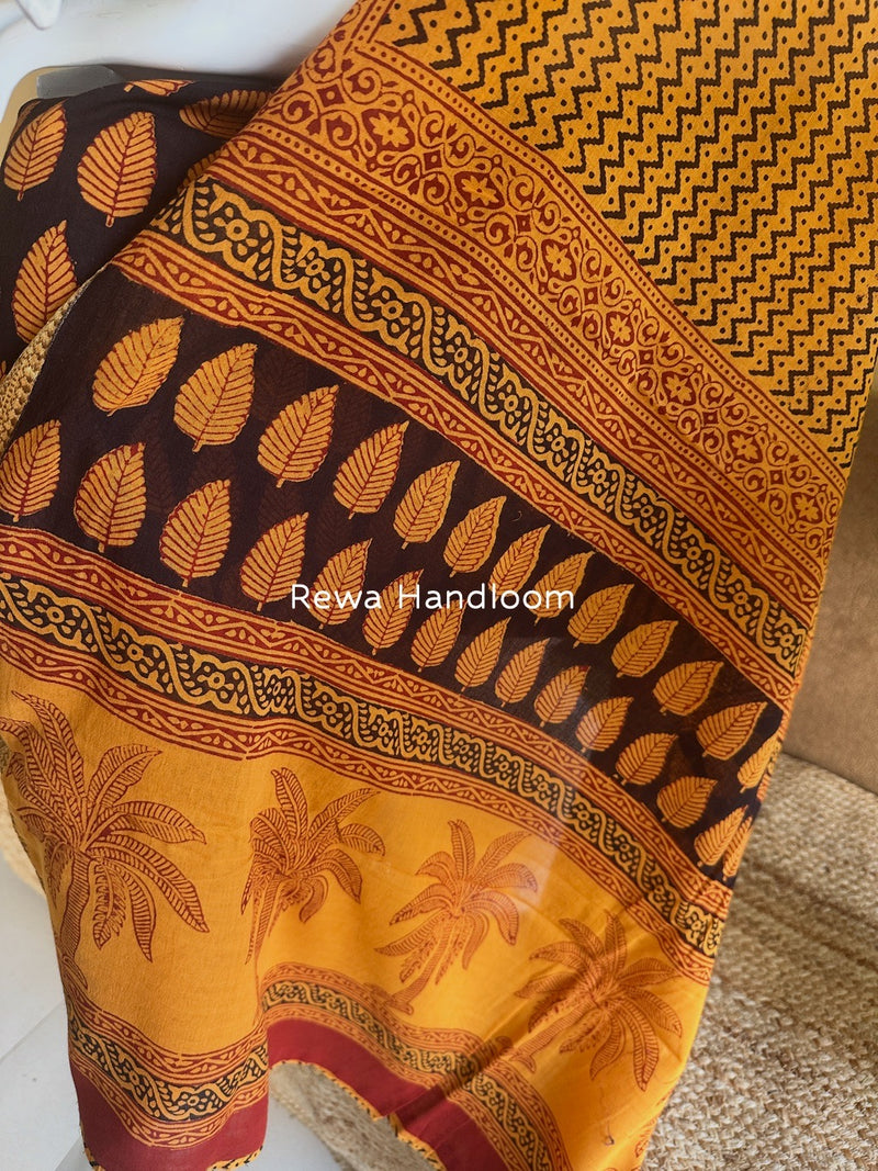Black-Turmeric Yellow Bagh Print Cotton Suit BGCSJ087
