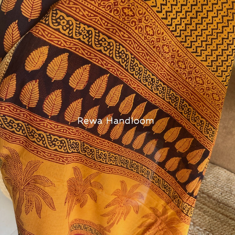 Black-Turmeric Yellow Bagh Print Cotton Suit BGCSJ087