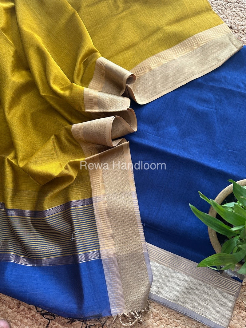 Maheshwari Dark Blue-Mustard Yellow Resham Border Dress Material BRD08