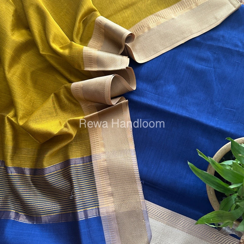 Maheshwari Dark Blue-Mustard Yellow Resham Border Dress Material BRD08