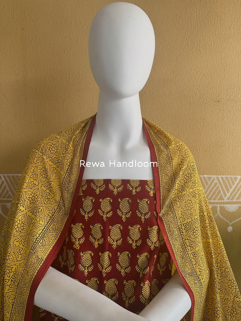 Red-Yellow Bagh Print Cotton Suit BCSP0159