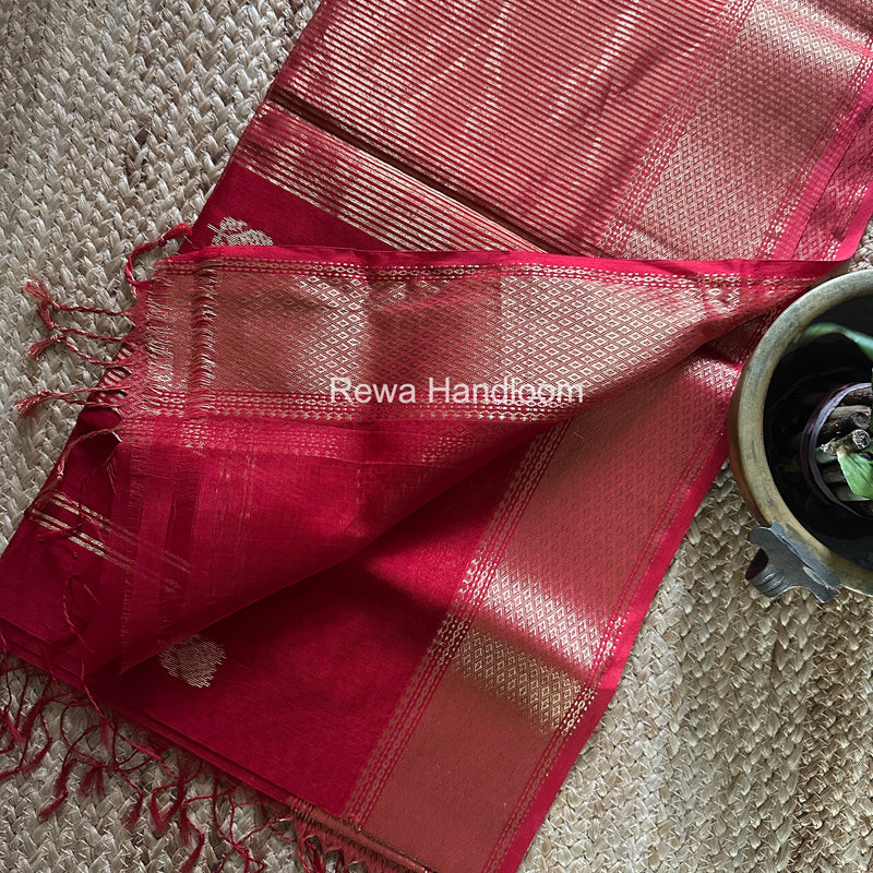 Maheshwari Red Lotus Butta Saree LLBS056