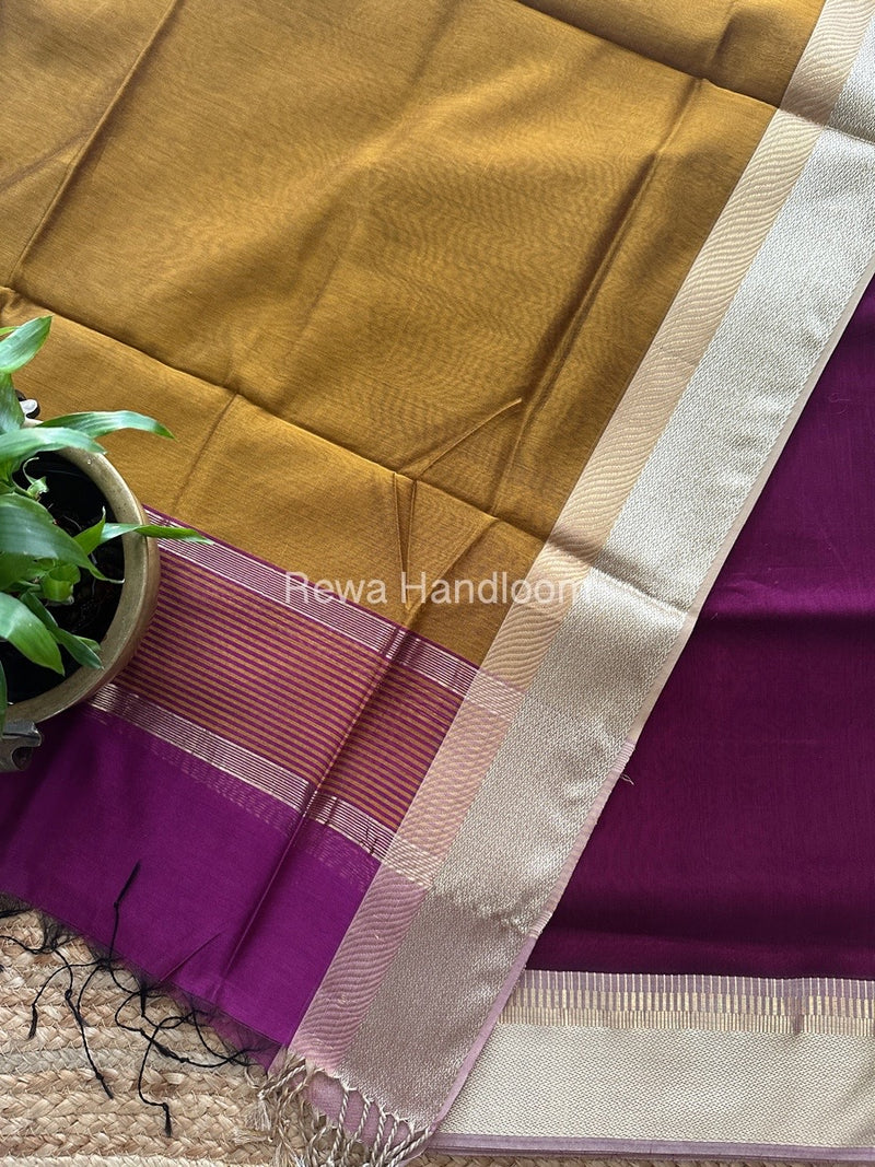 Maheshwari Magenta-Mustard Yellow Resham Border Dress Material BRD015
