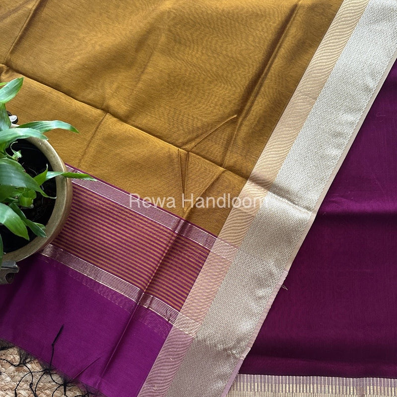 Maheshwari Magenta-Mustard Yellow Resham Border Dress Material BRD015