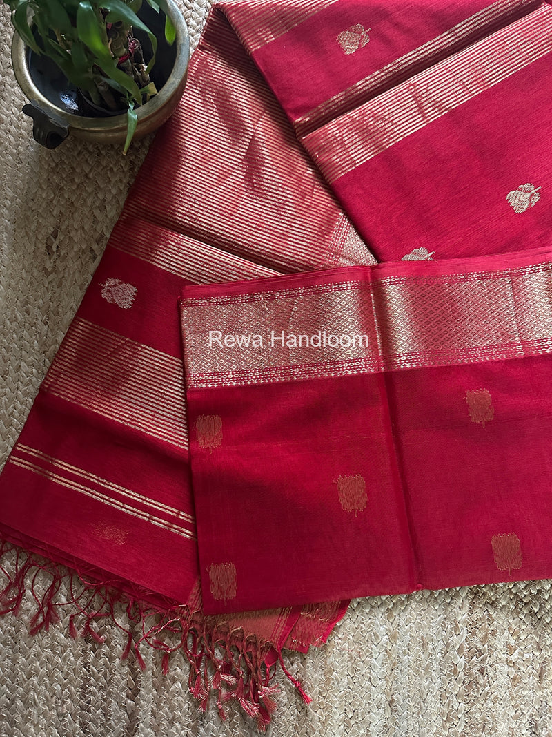Maheshwari Red Lotus Butta Saree LLBS056