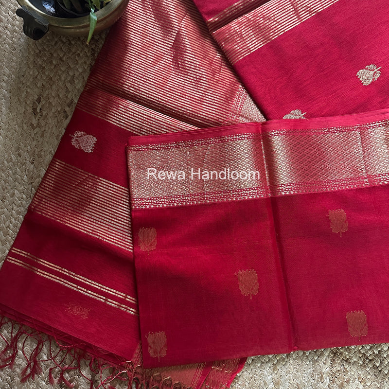 Maheshwari Red Lotus Butta Saree LLBS056