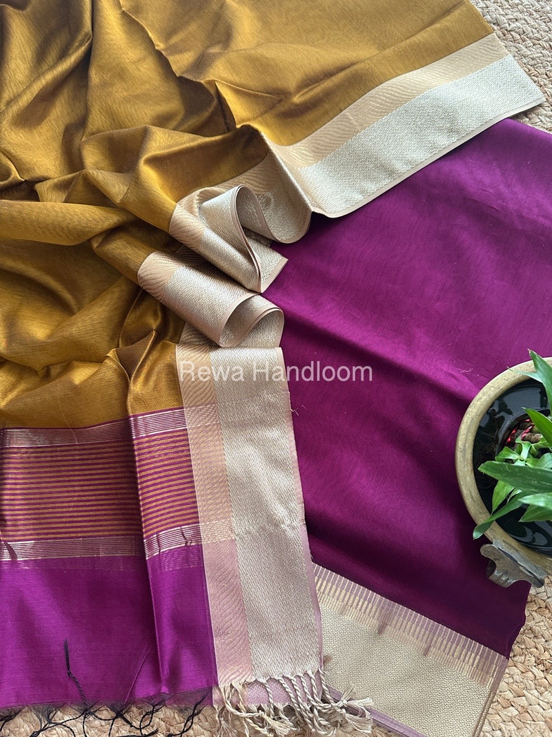 Maheshwari Magenta-Mustard Yellow Resham Border Dress Material BRD015
