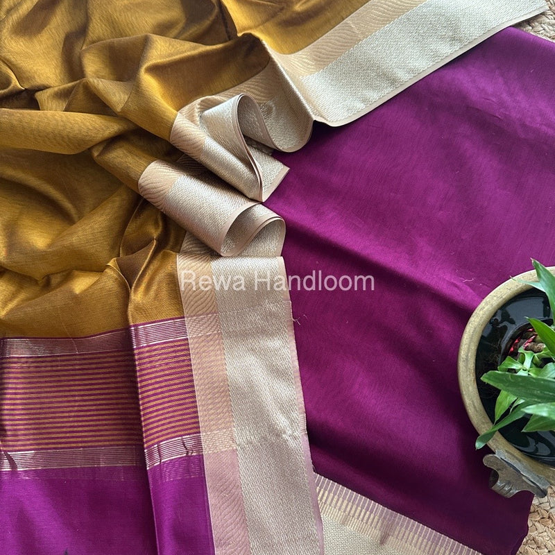 Maheshwari Magenta-Mustard Yellow Resham Border Dress Material BRD015