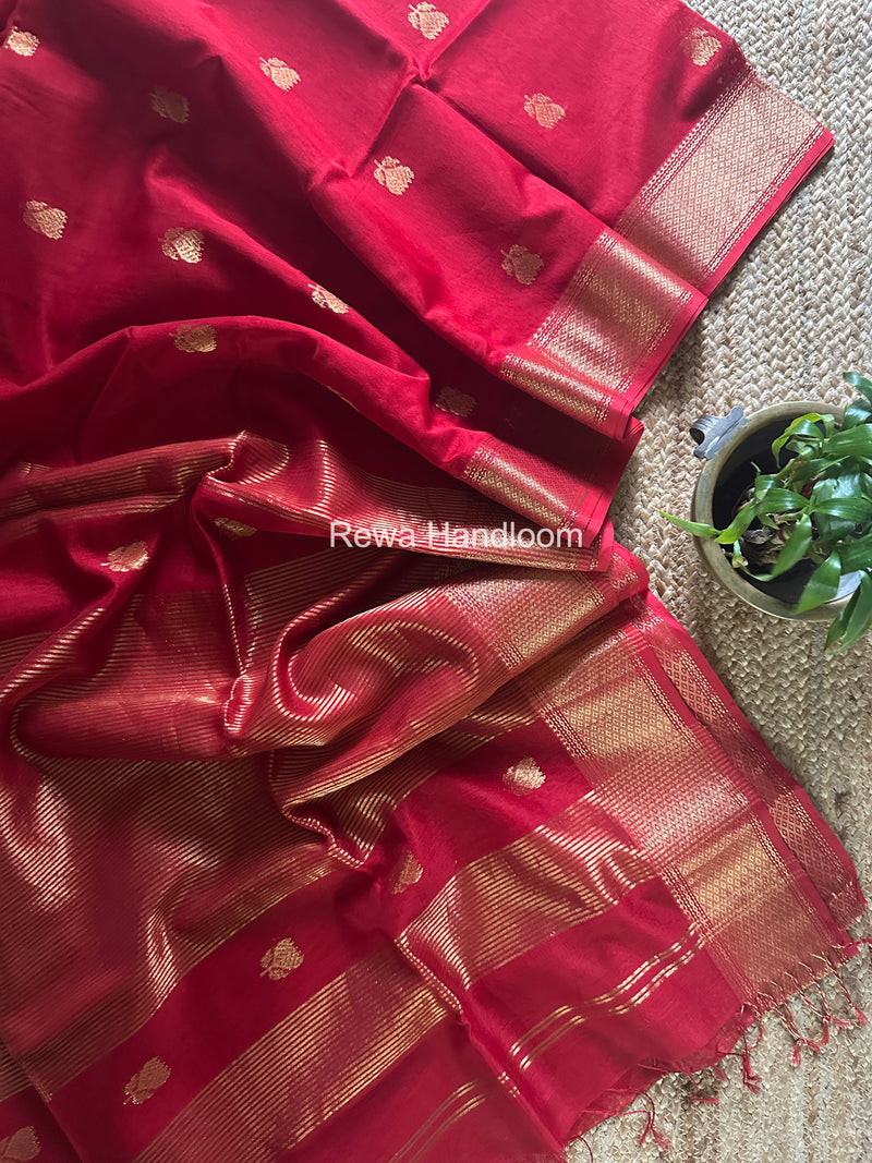Maheshwari Red Lotus Butta Saree LLBS056