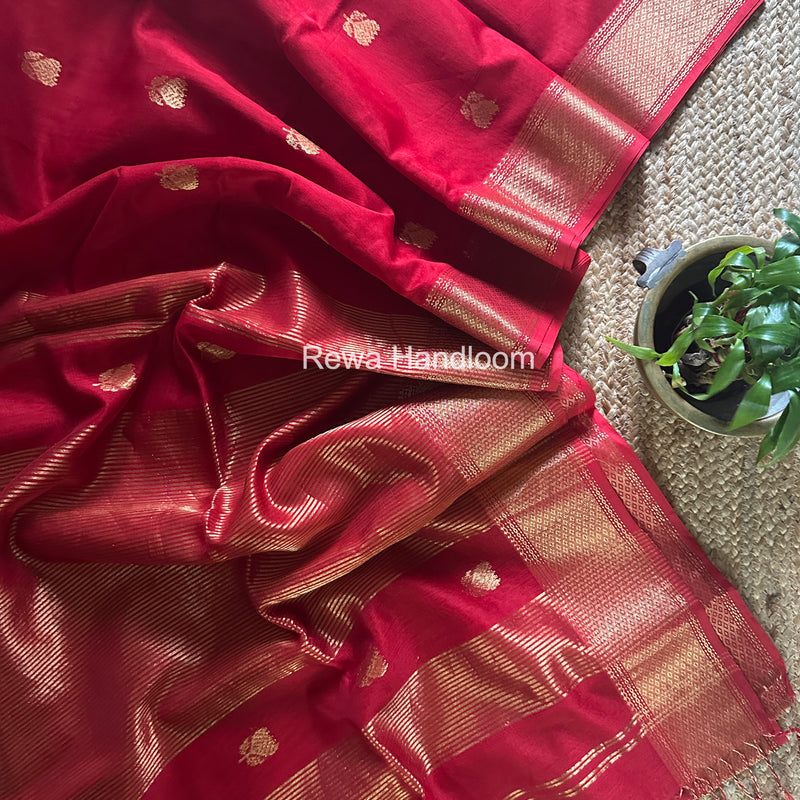Maheshwari Red Lotus Butta Saree LLBS056