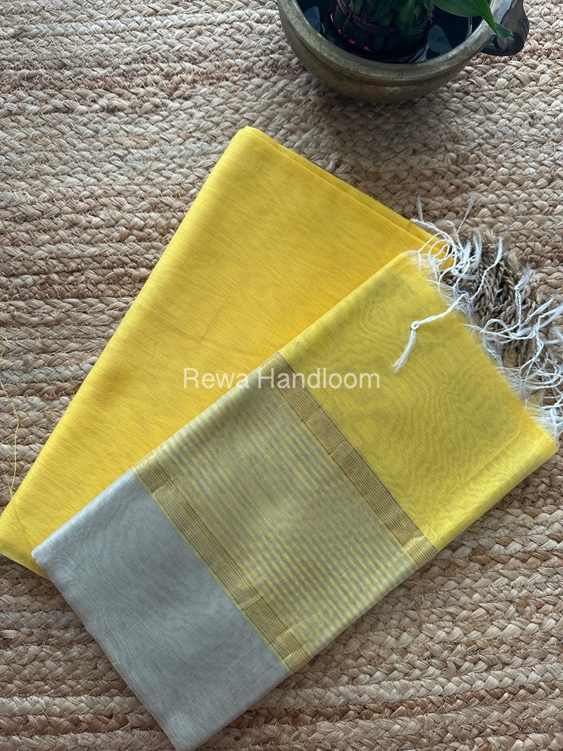 Maheshwari Yellow-Beige Resham Border Dress Material BRD018