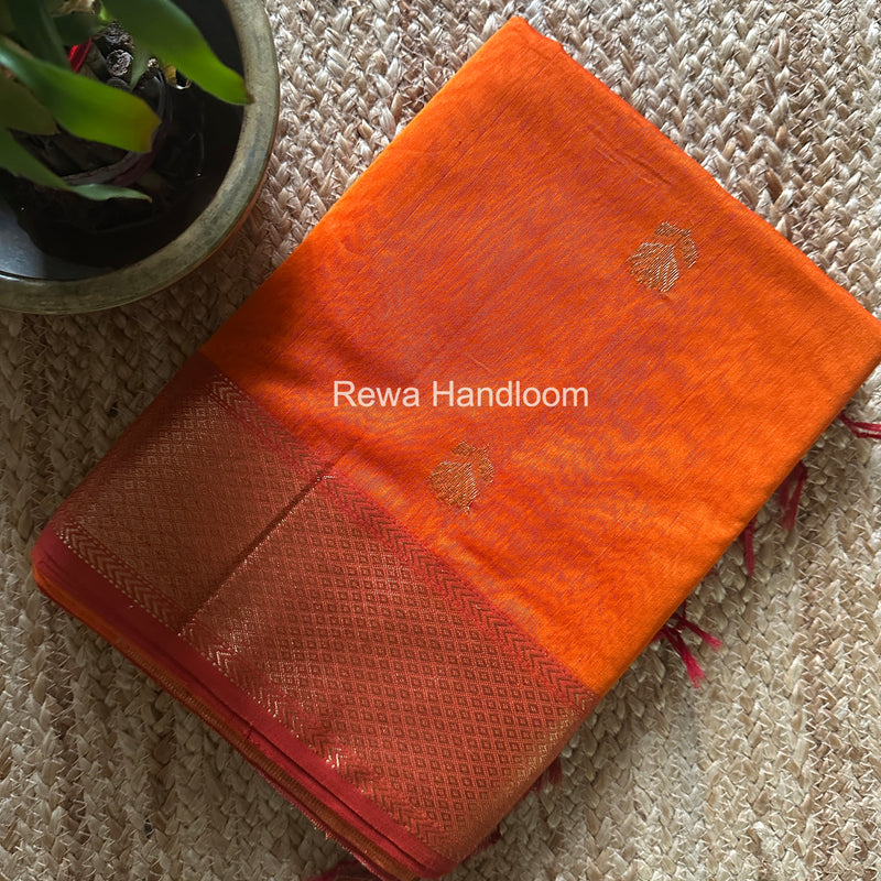 Maheshwari Orange Lotus Butta Saree LLBS062