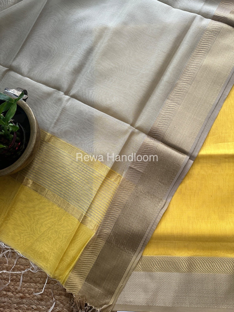 Maheshwari Yellow-Beige Resham Border Dress Material BRD018