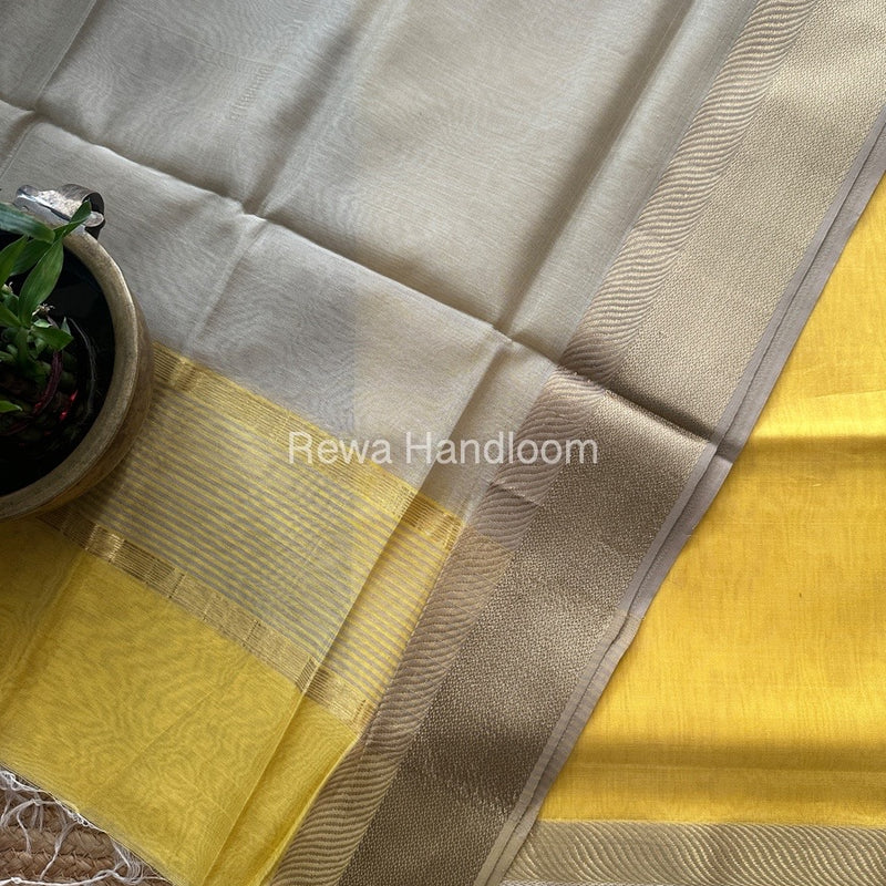 Maheshwari Yellow-Beige Resham Border Dress Material BRD018