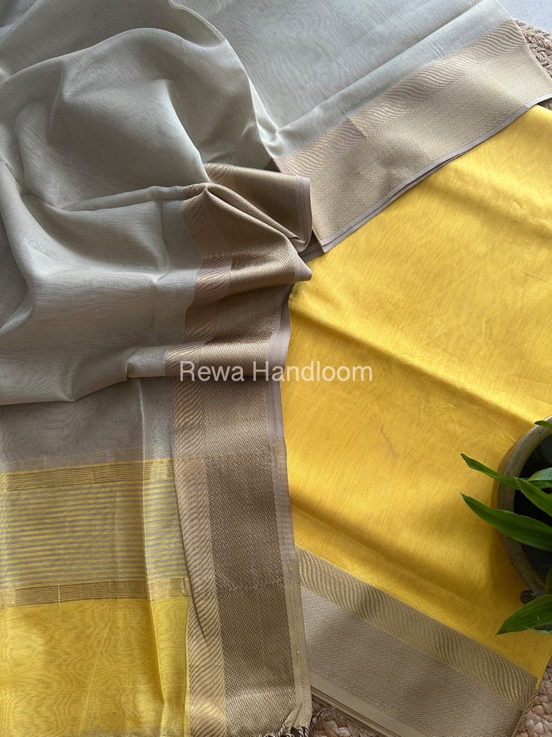 Maheshwari Yellow-Beige Resham Border Dress Material BRD018