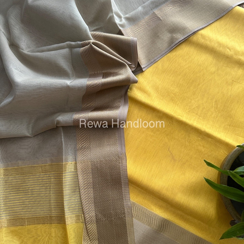 Maheshwari Yellow-Beige Resham Border Dress Material BRD018