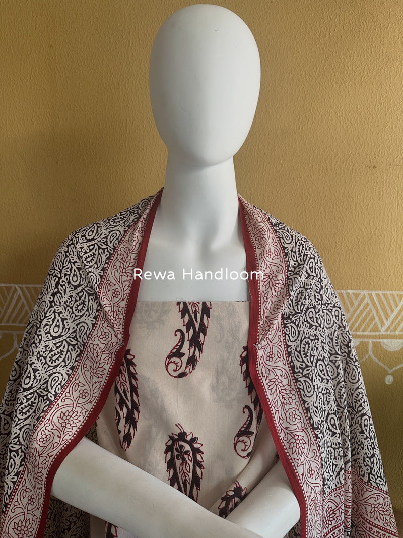 White-Black Bagh Print Cotton Suit BGCSJ095
