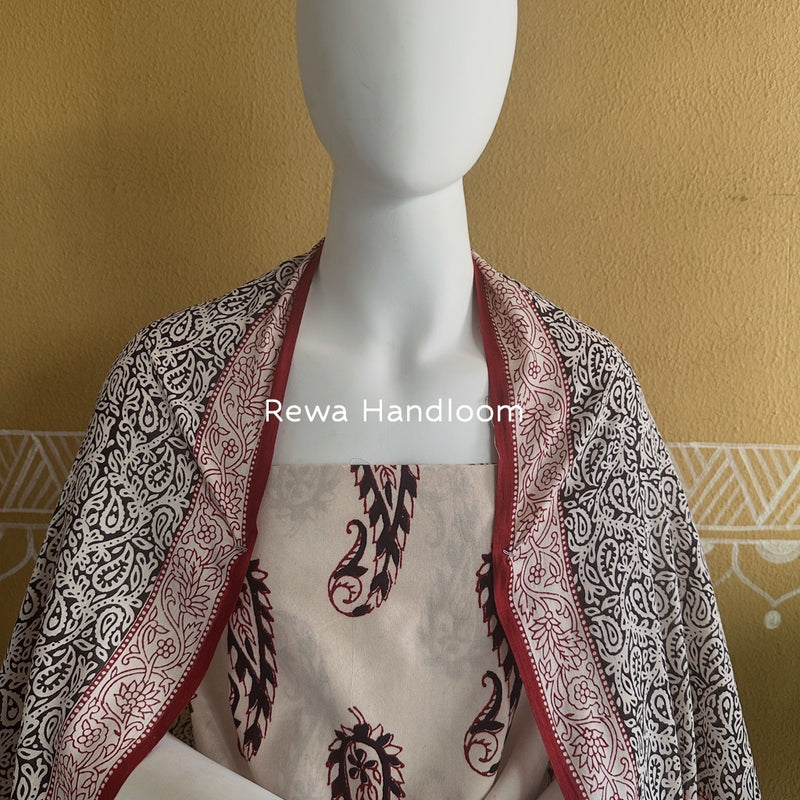 White-Black Bagh Print Cotton Suit BGCSJ095
