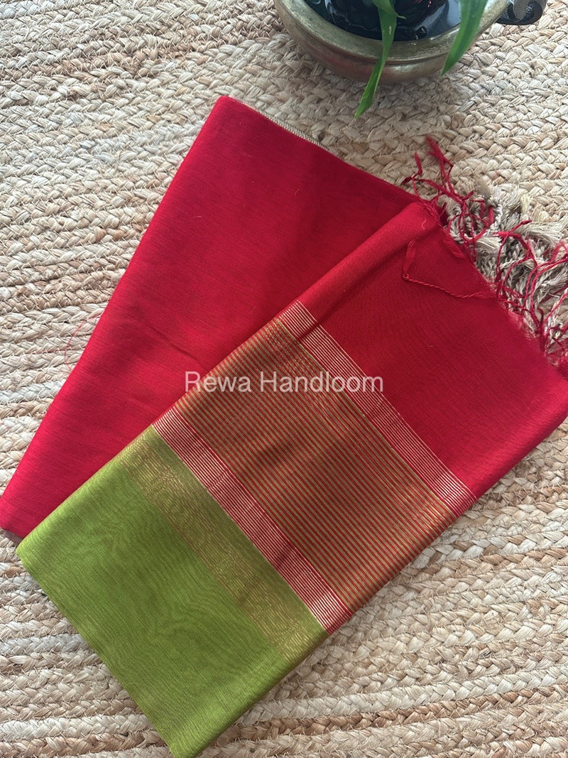 Maheshwari Red-Mehendi Green Resham Border Dress Material BRD022