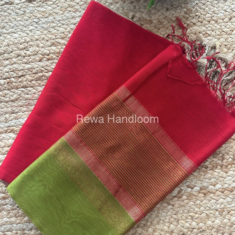 Maheshwari Red-Mehendi Green Resham Border Dress Material BRD022