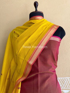 Maheshwari Brown-Yellow Peacock Buta-Buti Top-Dupatta Set BTP0207