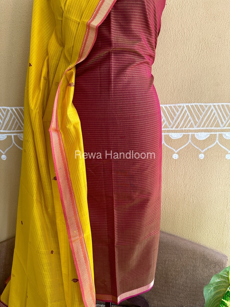 Maheshwari Maroon-Yellow Peacock Buta-Buti Top-Dupatta Set BTP0207