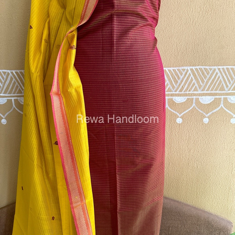 Maheshwari Maroon-Yellow Peacock Buta-Buti Top-Dupatta Set BTP0207