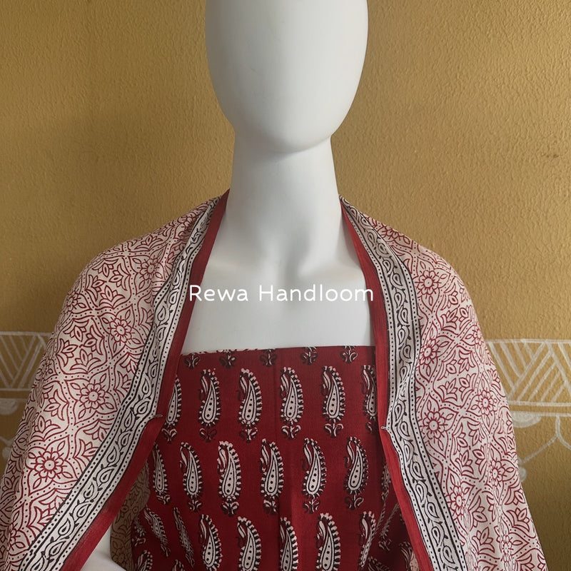 Maroon-White Bagh Print Cotton Suit BCSP0148