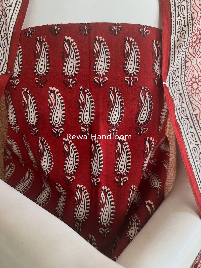Maroon-White Bagh Print Cotton Suit BCSP0148