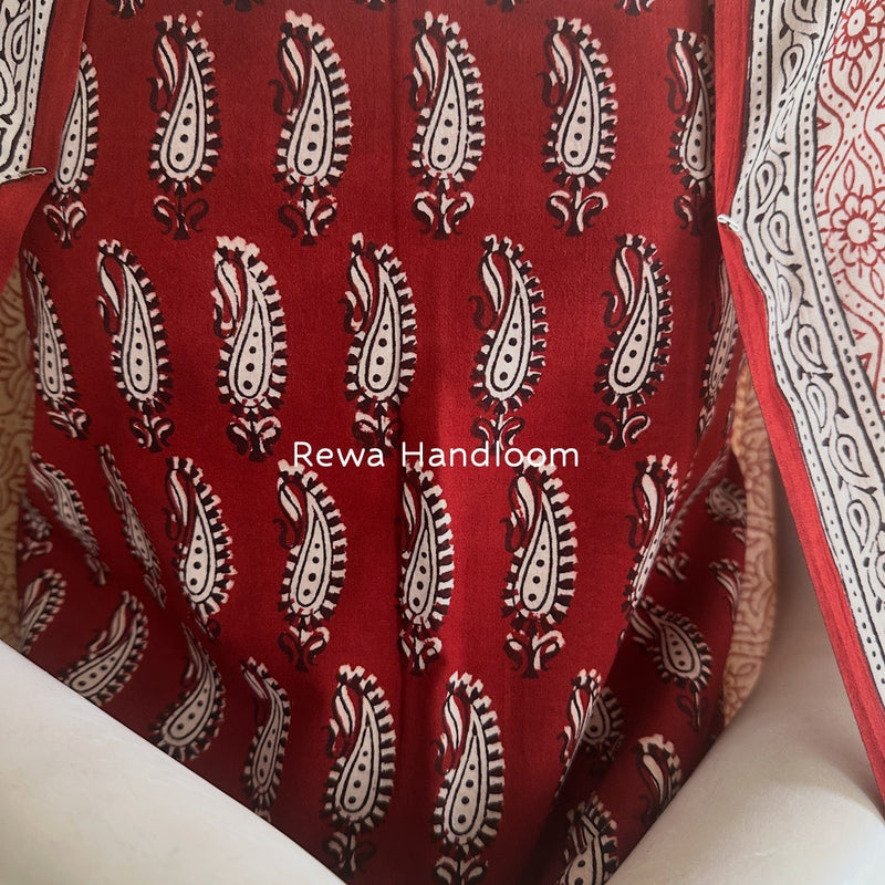 Maroon-White Bagh Print Cotton Suit BCSP0148