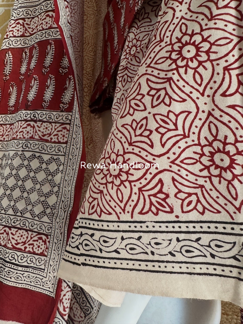 Maroon-White Bagh Print Cotton Suit BCSP0148