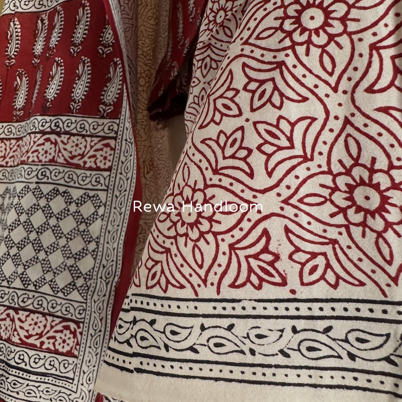 Maroon-White Bagh Print Cotton Suit BCSP0148